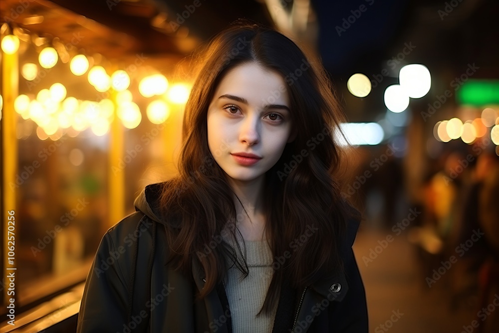 Portrait of a beautiful young woman in the city at night. Portrait of a beautiful young woman in the city at night.