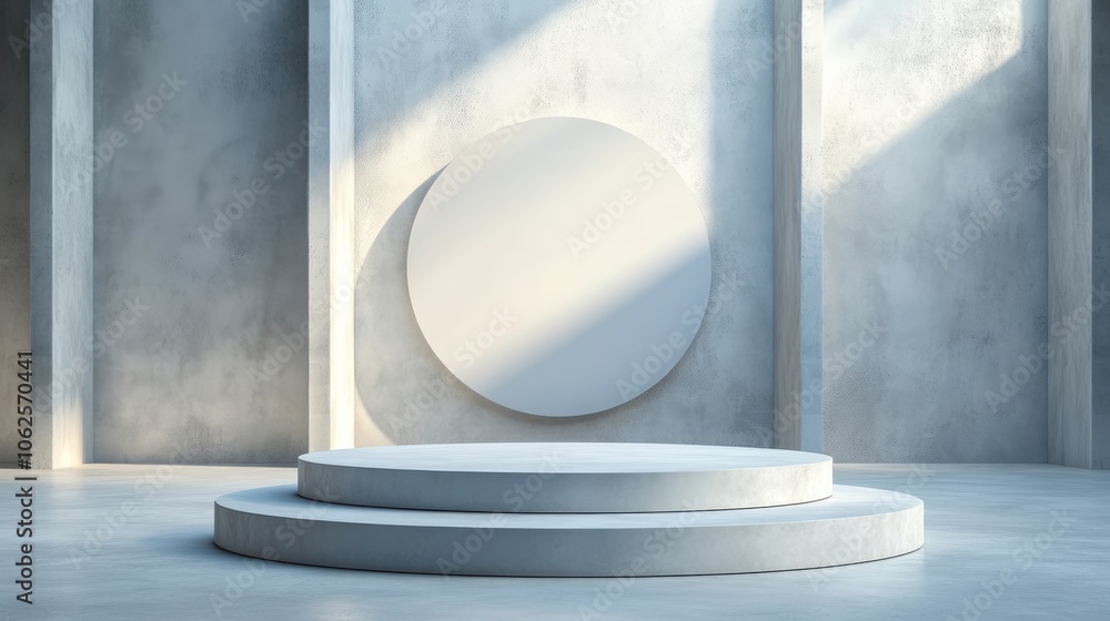 Minimalist Concrete Podium with a Circular Panel on the Wall Minimalist Concrete Podium with a Circular Panel on the Wall