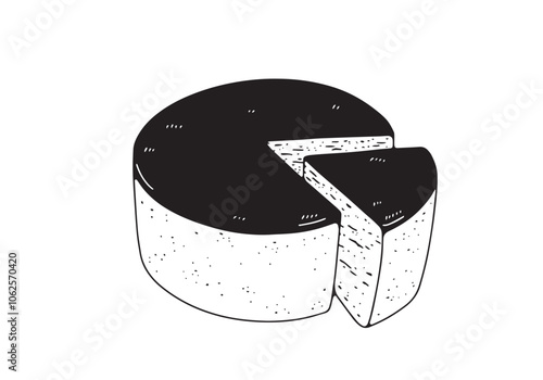 カット面のあるチーズケーキの線画