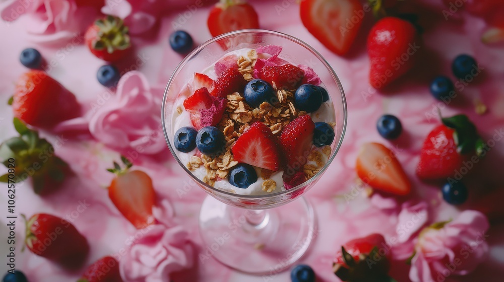 Colorful Fruit Parfait in Elegant Glass Dish Colorful Fruit Parfait in Elegant Glass Dish