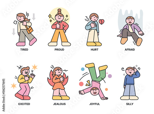 A collection of iconic human characters expressing positive and negative emotions.2 outline simple vector illustration.