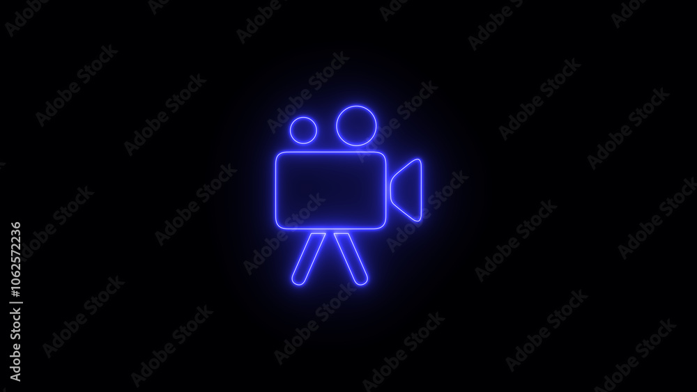 Neon Video camera icon on black background. Video, Photo, Media, and Cinema Symbols - Digital Multimedia and Social Media Icons for Web, App, and Broadcast. Neon Video camera icon on black background. Video, Photo, Media, and Cinema Symbols - Digital Multimedia and Social Media Icons for Web, App, and Broadcast.