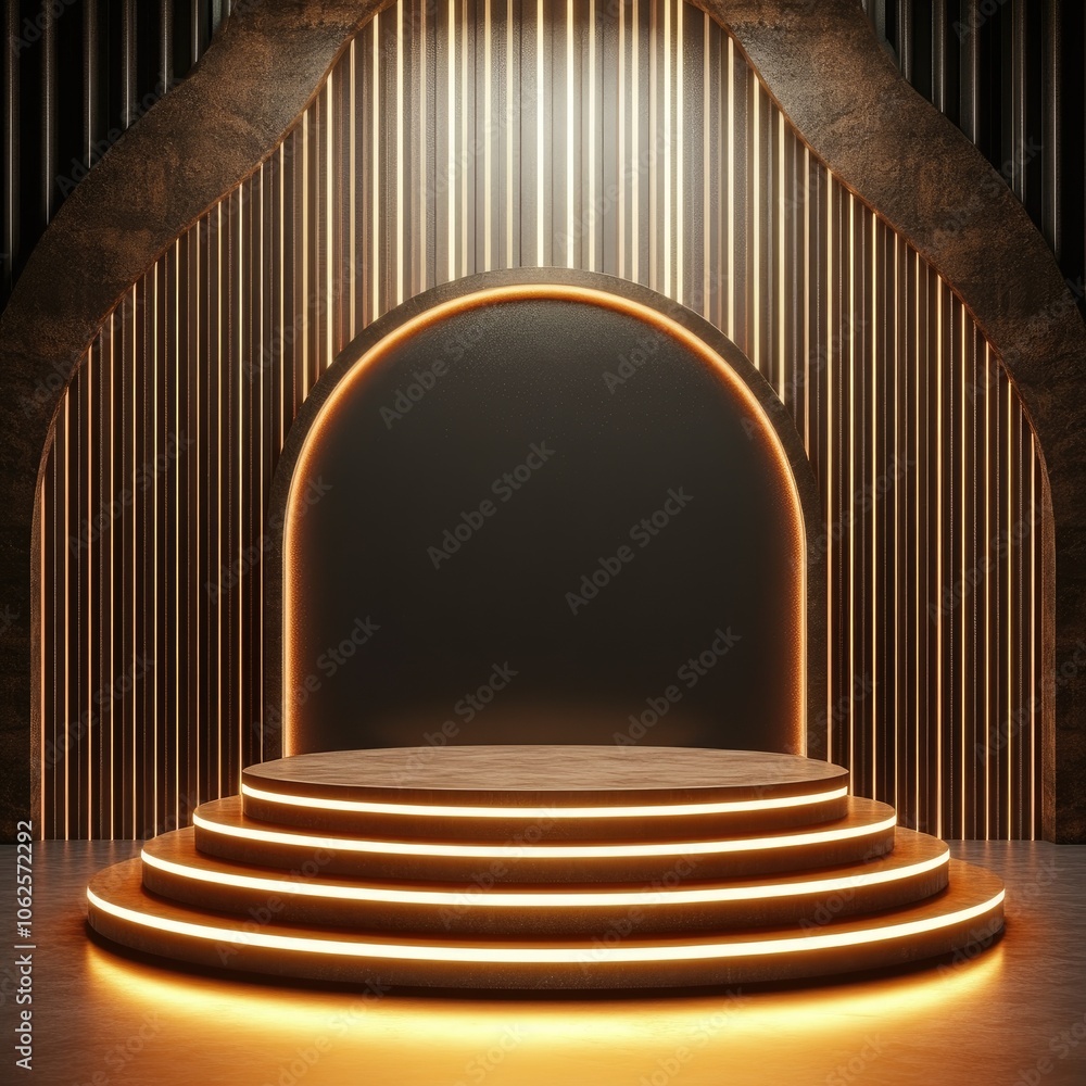 Illuminated Wooden Steps and a Circular Platform Illuminated Wooden Steps and a Circular Platform