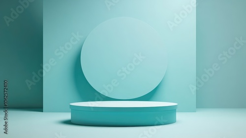 A Circular Platform in a Light Blue Minimalist Room