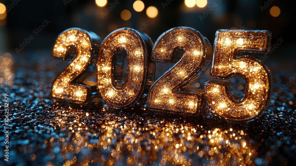 Sparkling 2025 New Year Celebration Background with Glittering Numbers and Festive Lights for Holiday Greetings and Party Invitations Sparkling 2025 New Year Celebration Background with Glittering Numbers and Festive Lights for Holiday Greetings and Party Invitations