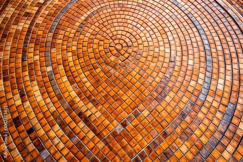 Aerial View of Curved Brown Tile Floor with Textured Surface