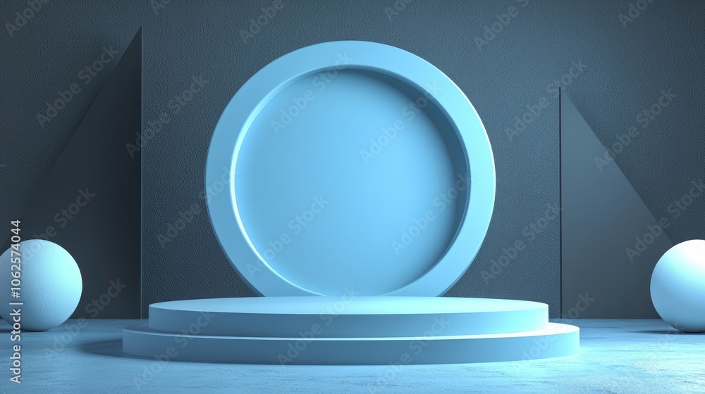 Two-Tiered Circular Platform in a Minimalist Blue and Gray Setting Two-Tiered Circular Platform in a Minimalist Blue and Gray Setting