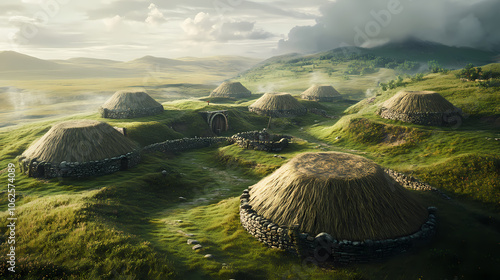 Indian viking village uhd wallpaper. Ancient Celtic Village. Illustration photo