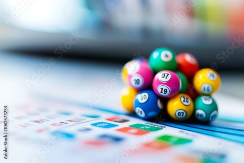 Colorful lottery balls on a ticket, denoting chance and excitement in games of luck.