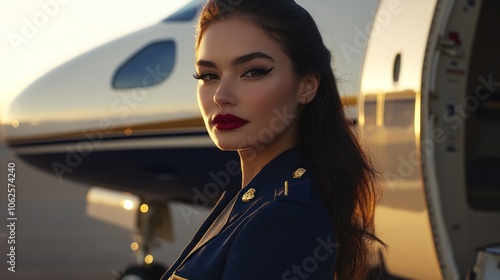 Woman in Uniform By Private Jet