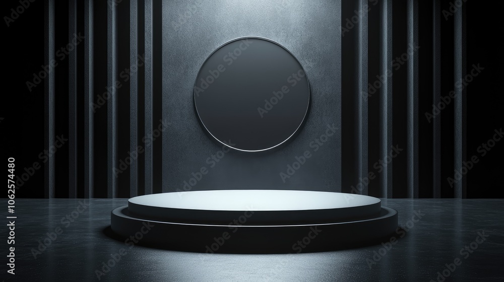 Circular Platform on Dark Background with a Circular Frame Circular Platform on Dark Background with a Circular Frame