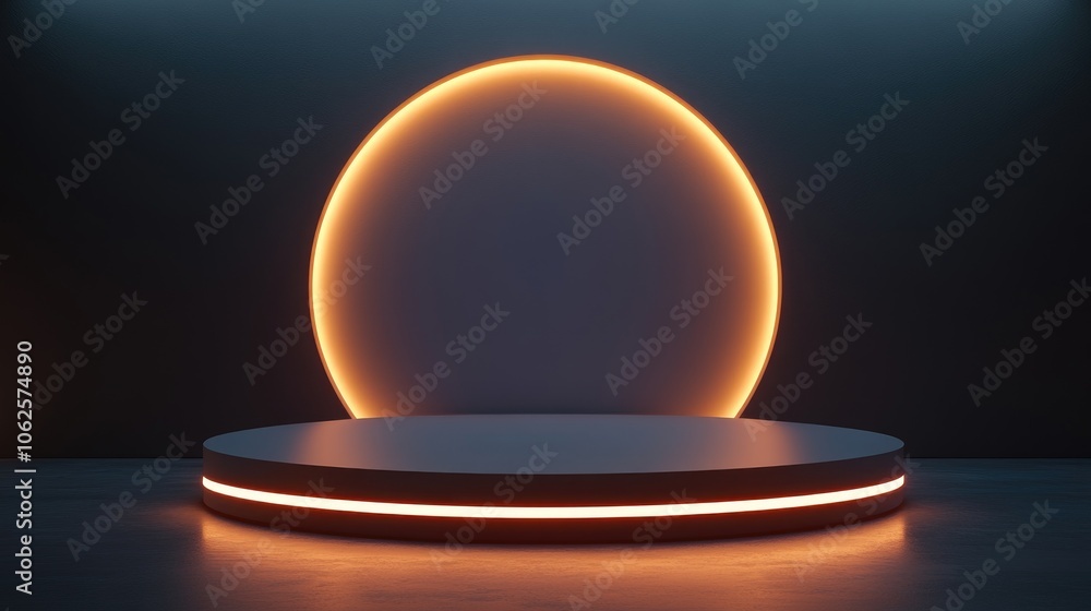 Illuminated Circular Platform with Glowing Oval Background Illuminated Circular Platform with Glowing Oval Background