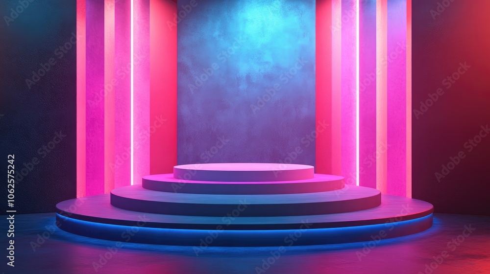 Circular Platform Illuminated by Neon Lights Circular Platform Illuminated by Neon Lights