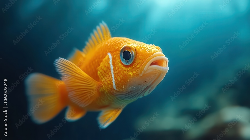 Fototapeta premium Close Up of Orange and White Fish in Blue Water Aquarium
