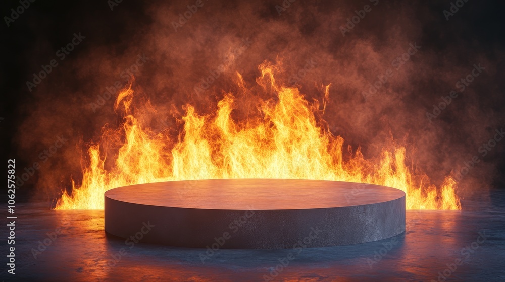 Circular Platform Against Fiery Backdrop Circular Platform Against Fiery Backdrop
