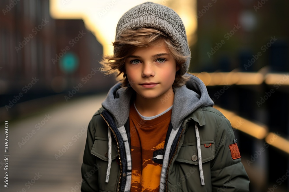 A portrait of a cute young boy wearing a warm winter hat. A portrait of a cute young boy wearing a warm winter hat.