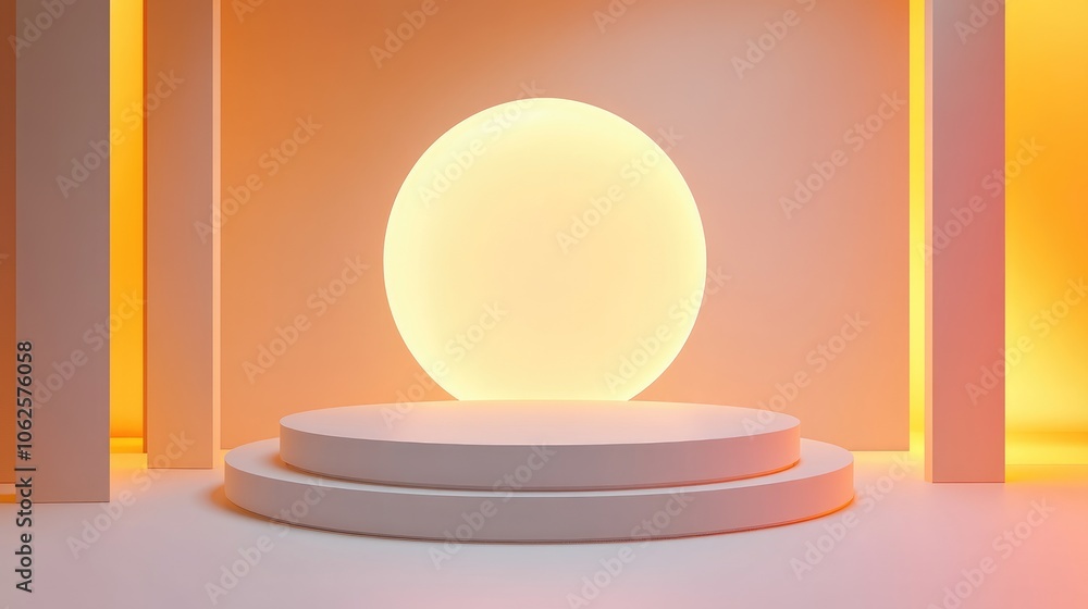 Minimalist Abstract Display with Circular Platform and Warm Lighting Minimalist Abstract Display with Circular Platform and Warm Lighting