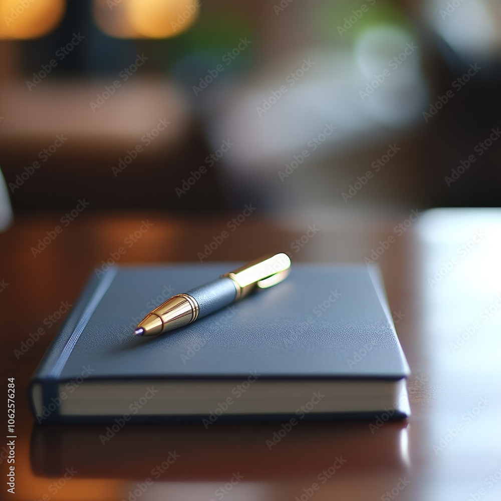 Organized Workspace with Business Notebook and Pen Organized Workspace with Business Notebook and Pen