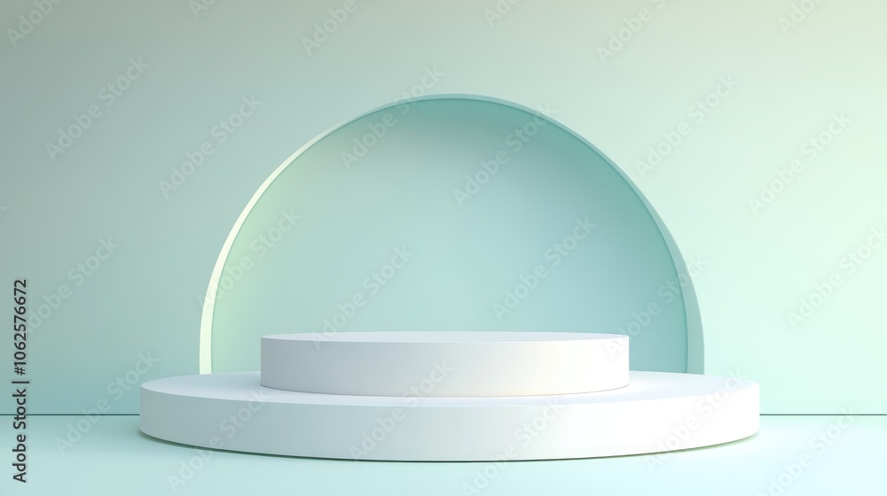 Two-Tiered Circular Platform in a Mint Green Room with an Arched Niche Two-Tiered Circular Platform in a Mint Green Room with an Arched Niche