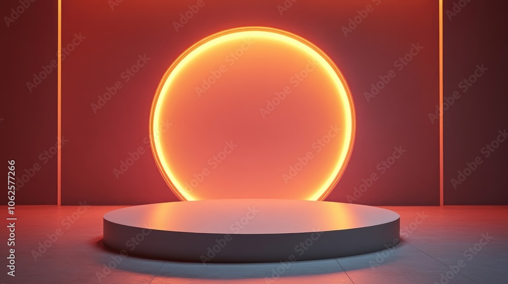 Minimalist Abstract Scene with Glowing Oval and Platform Minimalist Abstract Scene with Glowing Oval and Platform