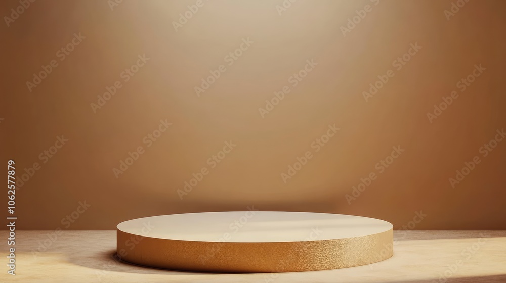A Single Round Platform on a Wooden Surface with a Brown Background A Single Round Platform on a Wooden Surface with a Brown Background