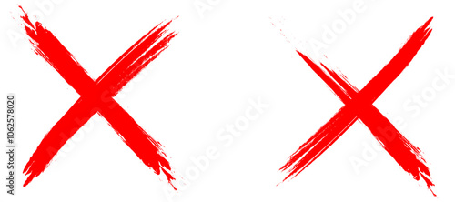 Grunge effect brush painted hand drawn style cross mark X illustration.
