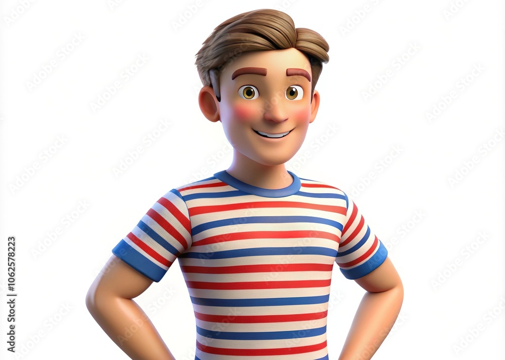 Cartoon Guy Striped T-Shirt 3D Render Cartoon Guy Striped T-Shirt 3D Render