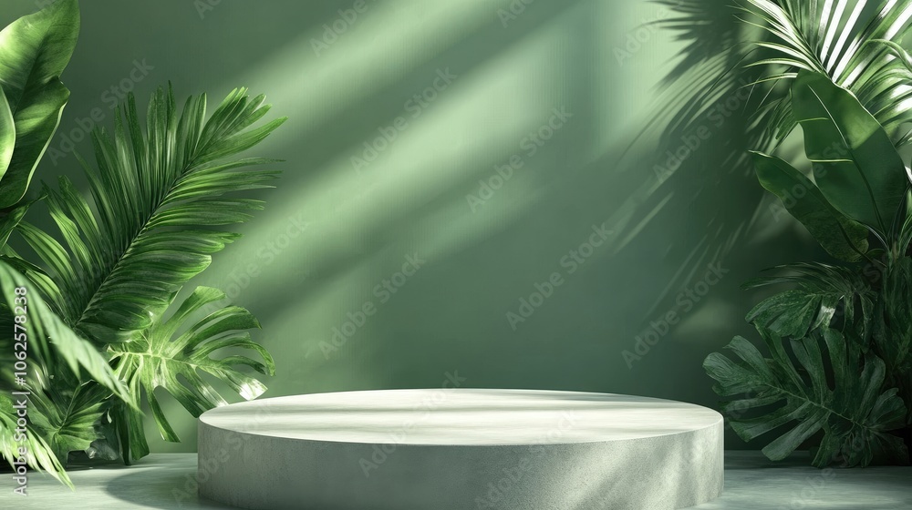 Circular Stone Platform Surrounded by Lush Tropical Foliage Circular Stone Platform Surrounded by Lush Tropical Foliage
