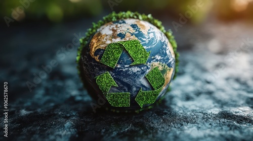 a green recycle symbol around the earth