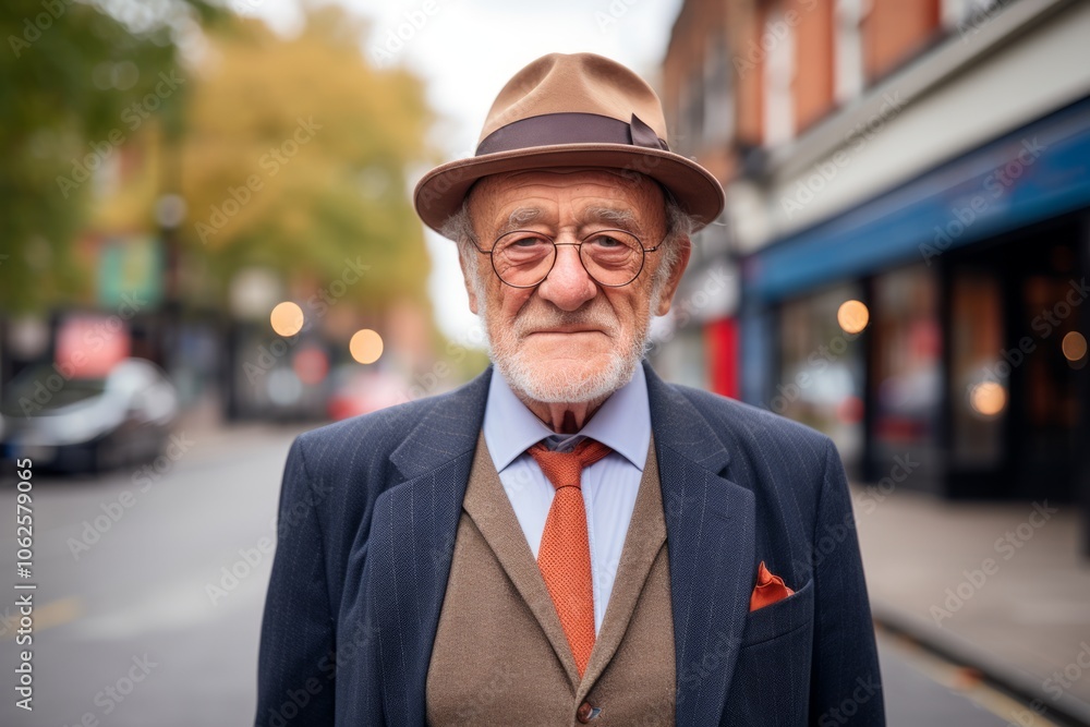 Portrait of a senior man with hat and glasses in the city. Portrait of a senior man with hat and glasses in the city.