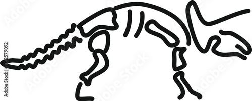 Line drawing of a triceratops skeleton, displaying its bony structure and posture