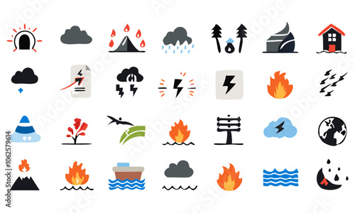 Download Natural Disaster Line   Icons Set . This Design Concept Isolated Premium Vector. 