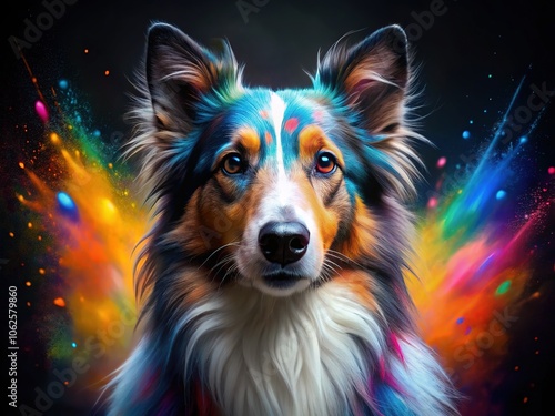 Collie Dog Art Paint Splatter Low Light Generative AI