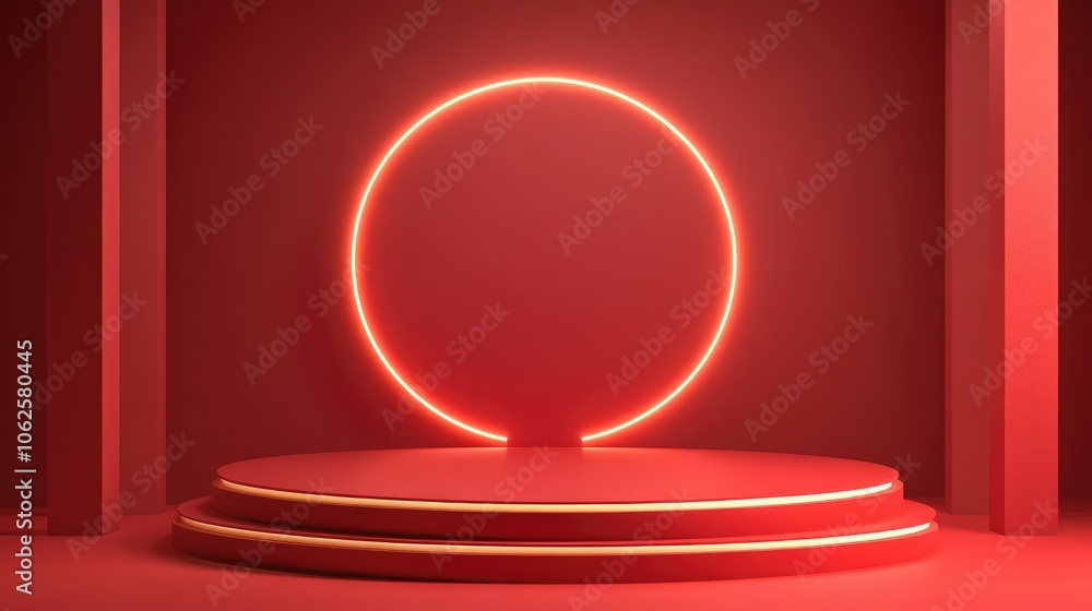 Red Platform with Glowing Oval and Pillars Red Platform with Glowing Oval and Pillars