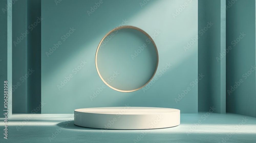 Minimalist Abstract Room with Oval Frame and White Platform Minimalist Abstract Room with Oval Frame and White Platform