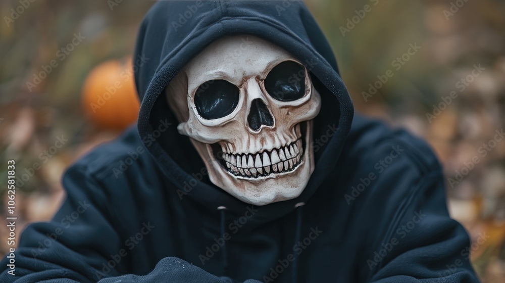 Spooky Halloween Skull Mask Costume Close Up Spooky Halloween Skull Mask Costume Close Up