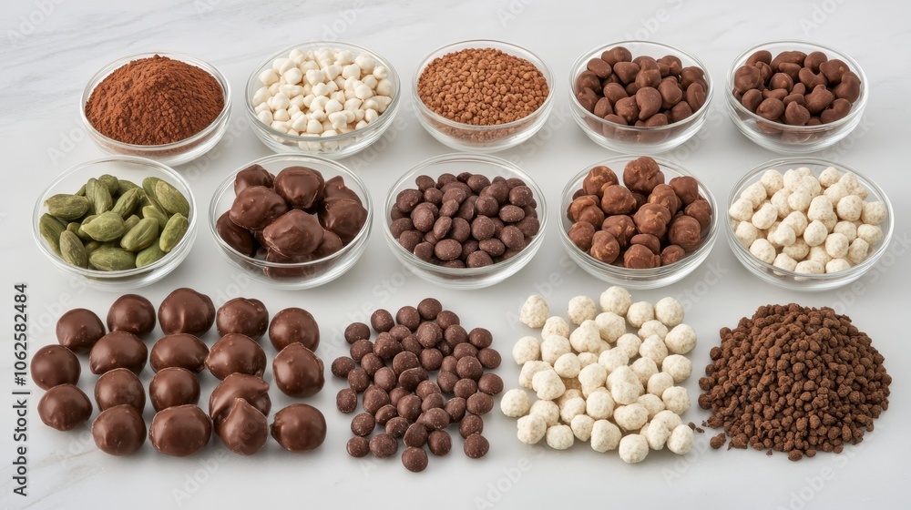 Chocolate and Coffee Ingredients Cocoa Powder Chocolate Chips Hazelnut Pieces Malt Coffee Granules and Marshmallows Chocolate and Coffee Ingredients Cocoa Powder Chocolate Chips Hazelnut Pieces Malt Coffee Granules and Marshmallows