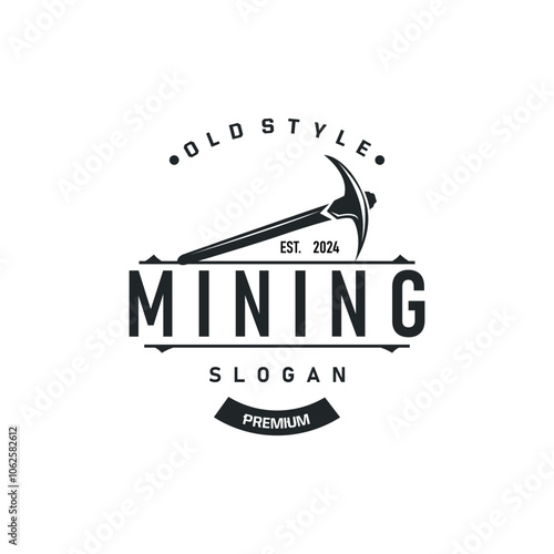 mountain gold mining logo design with simple vintage pickaxe tool concept illustration template