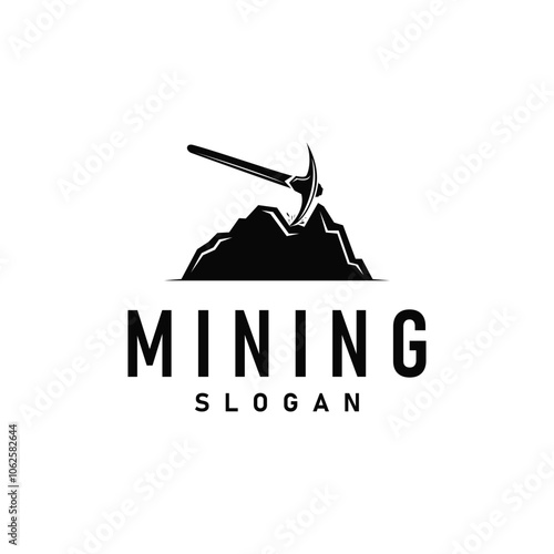 mountain gold mining logo design with simple vintage pickaxe tool concept illustration template