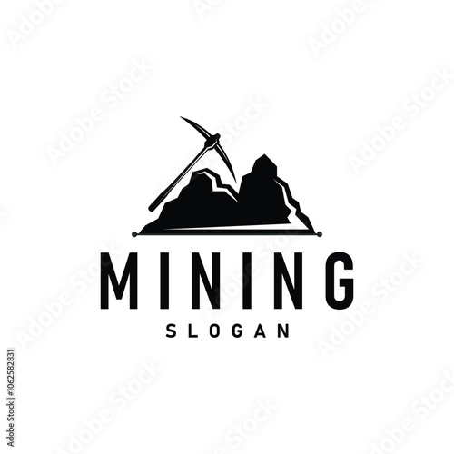 mountain gold mining logo design with simple vintage pickaxe tool concept illustration template