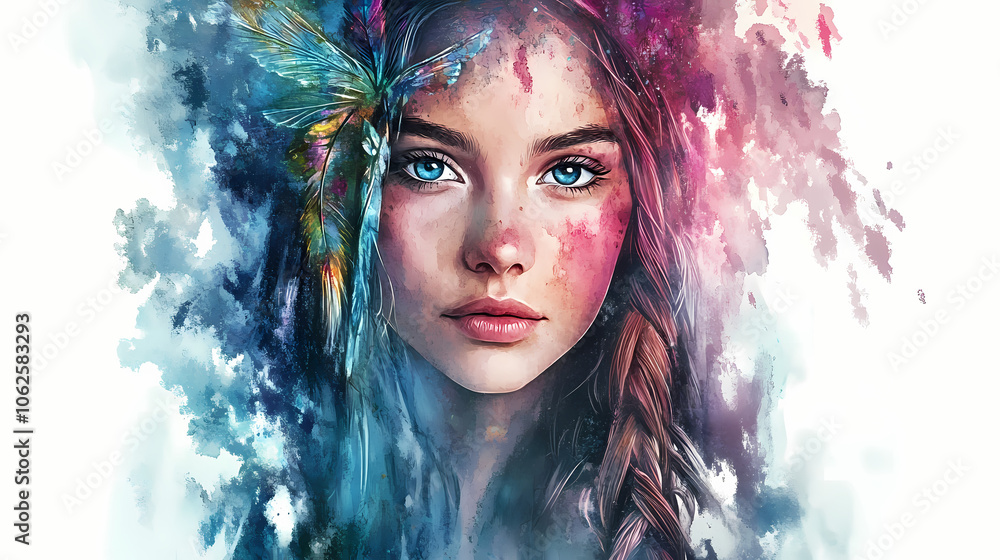 Fototapeta premium Mystic healer fantasy character watercolor. Healer Fairy. Illustration
