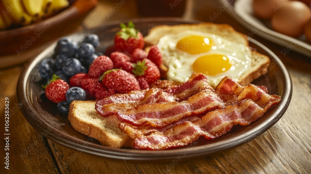Delicious Breakfast Plate with Eggs and Bacon Delicious Breakfast Plate with Eggs and Bacon