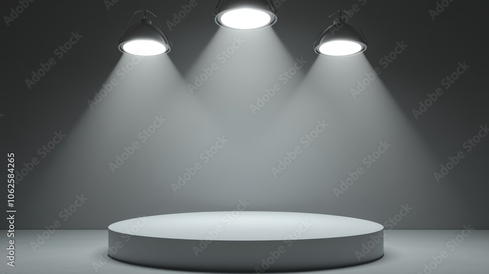 Obraz premium A Circular Platform Illuminated by Three Hanging Lamps