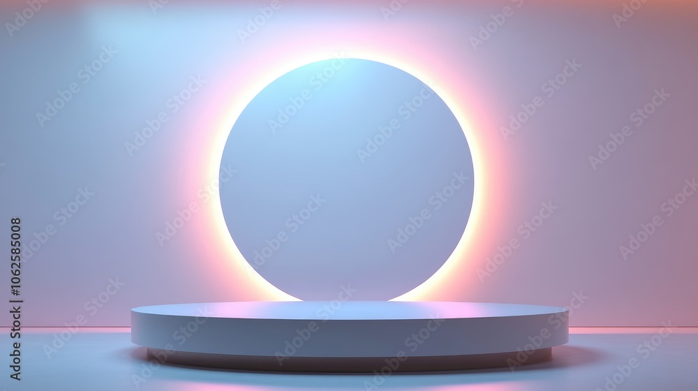 A White Circular Platform with a Glowing Oval Behind it A White Circular Platform with a Glowing Oval Behind it