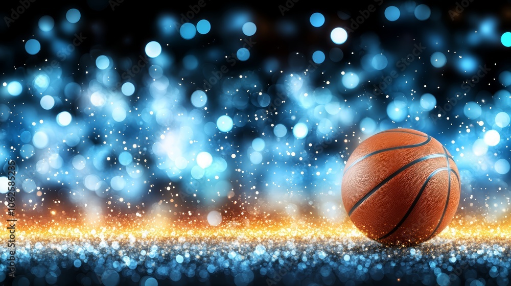 Reflective basketball on gleaming surface, a stunning image for sports and fitness enthusiasts Reflective basketball on gleaming surface, a stunning image for sports and fitness enthusiasts