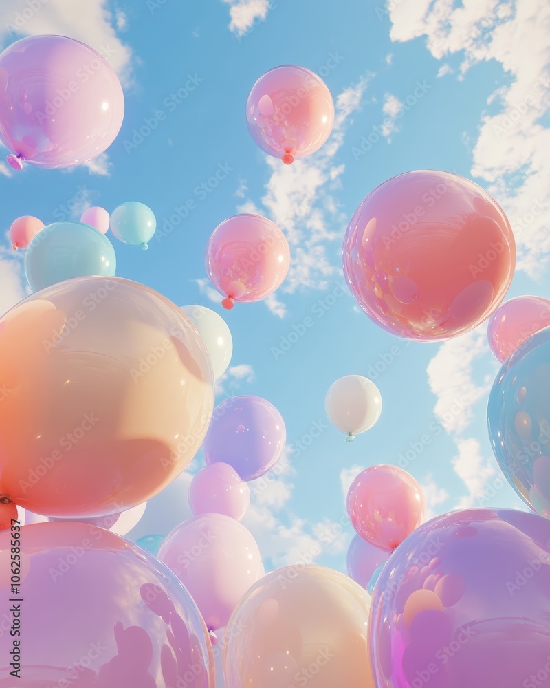 Colorful Balloons in Pastel Sky Colorful Balloons in Pastel Sky