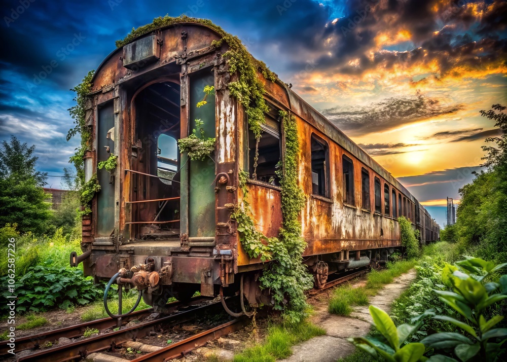 Abandoned Industrial Train Car in Urban Exploration - Captivating Photography of Decaying Structures, Rusty Trains, Urban Decay, and Forgotten Places in City Landscapes Abandoned Industrial Train Car in Urban Exploration - Captivating Photography of Decaying Structures, Rusty Trains, Urban Decay, and Forgotten Places in City Landscapes