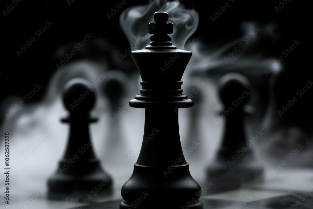 Strategical Game Pieces on a Mysterious Dark Board - Chess Concept - Board Game Industry