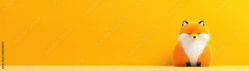 Obraz premium Cute Cartoon Fox Sitting on Yellow Background Animal Illustration