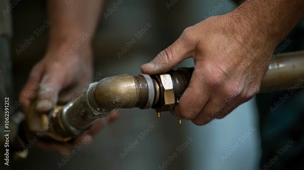 Close-up of Plumber's Hands Connecting Pipes Close-up of Plumber's Hands Connecting Pipes